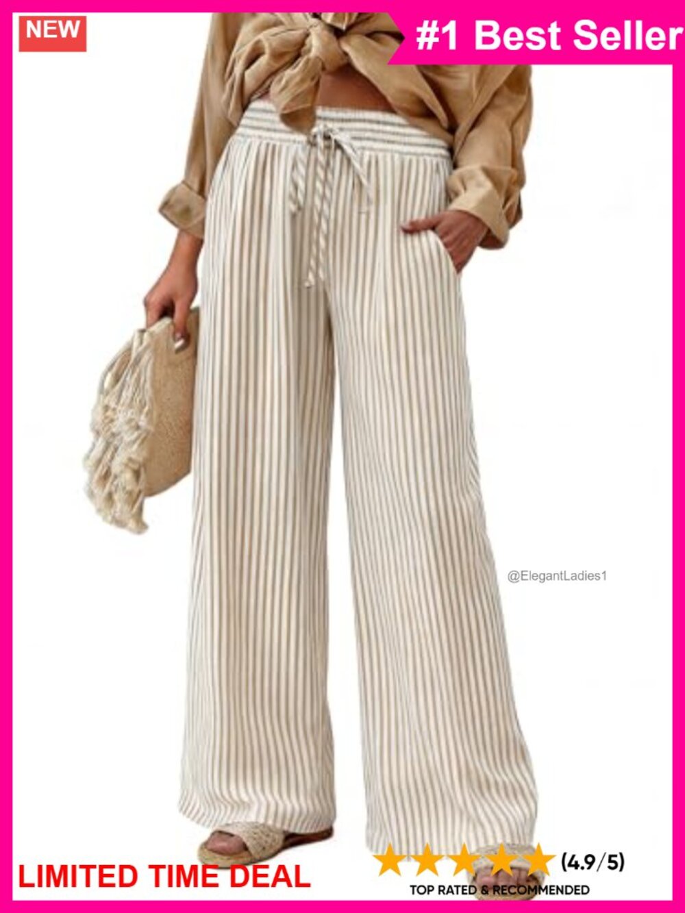 Womens Striped Wide Leg Palazzo Pants High Waisted Casual Trousers